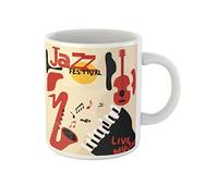 Awowee Taza de café Jazz Music Festival Instruments Saxofón Guitarra y Piano Notas, taza de té de cerámica de 325 ml, el mejor regalo o recuerdo para familiares, amigos, compañeros de trabajo