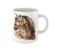 Awowee Taza de café marrón con diseño de cabeza de caballo de animales, diseño de acuarela, diseño de brida digital ecuestre de 325 ml, taza de té de cerámica, el mejor regalo o recuerdo para