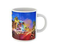 Awowee Taza de café Miami Beach South Sunset in Ocean Drive Florida, taza de té de cerámica de 325 ml, el mejor regalo o recuerdo para familiares, amigos y compañeros de trabajo