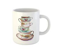 Awowee Taza de café para fiesta, coloridas tazas de té y platillos de primer plano, 325 ml, tazas de té de cerámica, el mejor regalo o recuerdo para familiares, amigos y compañeros de trabajo