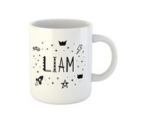 Awowee Taza de café para niños con nombre Liam Kids en blanco y negro, bonita taza de té de cerámica de 325 ml, el mejor regalo o recuerdo para familiares, amigos y compañeros de trabajo
