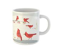 Awowee Taza de café roja con diseño de pájaros cardenales del norte en la nieve con dibujos animados planos de 325 ml, taza de té de cerámica, el mejor regalo o recuerdo para familiares, amigos y