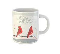 Awowee Taza de café roja con diseño de pájaros cardenales del norte y texto en inglés "Let It Snow", de cerámica, 325 ml, el mejor regalo o recuerdo para familiares, amigos y compañeros de trabajo