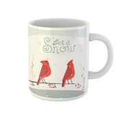 Awowee Taza de café roja con diseño de pájaros cardenales del norte y texto en inglés "Let It Snow", de cerámica, 325 ml, el mejor regalo o recuerdo para familiares, amigos y compañeros de trabajo