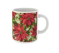 Awowee Taza de café roja de Navidad, maravilloso, patrón de flor Pointsettia victoriana Pointsetta de 325 ml, taza de té de cerámica, el mejor regalo o recuerdo para familiares, amigos y compañeros de
