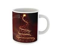 Awowee Taza de café roja dorada abstracta dorada con árbol de Navidad brillante de Navidad, taza de té de cerámica de 325 ml, el mejor regalo o recuerdo para familiares, amigos y compañeros de trabajo