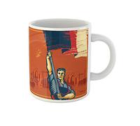 Awowee Taza de café roja retro revolución propaganda elevando la bandera ciudad, comunismo, taza de té de cerámica de 325 ml, el mejor regalo o recuerdo para familiares, amigos y compañeros de trabajo