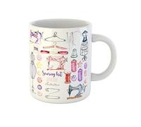 Awowee Taza de café rosa Atelier colección de acuarela de costura púrpura diseñador colgador 325 ml taza de té tazas de cerámica mejor regalo o recuerdo para familiares, amigos compañeros de trabajo