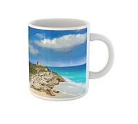Awowee Taza de café Tulum Mayan City Ruins in Riviera Maya at the 325 ml taza de té de cerámica tazas de té mejor regalo o recuerdo para familiares, amigos compañeros de trabajo