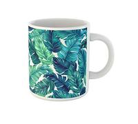 Awowee Taza de café turquesa y verde con hojas tropicales asombrosas palmeras en embalaje interior, tazas de té de cerámica de 11 onzas, el mejor regalo o recuerdo para familiares, amigos y compañeros