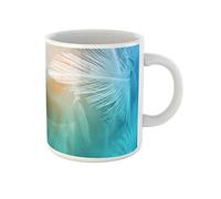 Awowee Taza de café verde turquesa y azul tendencia de plumas de pollo, taza de té de cerámica de 325 ml, el mejor regalo o recuerdo para familiares, amigos y compañeros de trabajo
