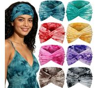 Awumbuk 8 Piezas Diadema Mujer - 7'' Ancho Extra Cinta Pelo Elástica Turbantes Multicolor Boho Bandana Headband, para Deporte, Yoga, Uso Diario Accesorio