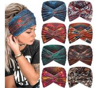 Awumbuk 8 Piezas Diadema Mujer - 7'' Ancho Extra Cinta Pelo Elástica Turbantes Multicolor Boho Bandana Headband, para Deporte, Yoga, Uso Diario Accesorio