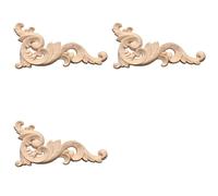 Awwertse 3X Calcomanía de Madera Tallada Esquina Apliques Onlay Puerta Decoración de Pared 12X6Cm Sin Pintar