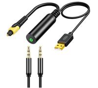 Awwertse Convertidor de Fibra Óptica Digital USB A 3,5 mm, Adaptador de Cable de Audio Óptico A Cable AUX, Cable Adaptador Óptico A Auxiliar