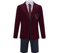 AwwwCos Disfraz rojo de Matilda the Musical para hombre y niño, traje de uniforme escolar, chaqueta, pantalones cortos, corbata para fiesta de Halloween
