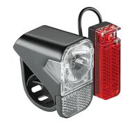 AXA Visto 3 - Juego de Luces para Bicicleta con Pilas, Montaje fácil, Resistente al Agua, con indicador de batería, Incluye 3 Pilas AAA, homologado por StVZO