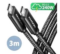 AXAGON BUCM2-CM30AB Ladekabel USB-C zu USB-C 2.0, 3 m, PD 240 W 5 A, ALU - Schwarz