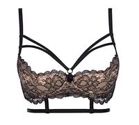 Axami V-7881 Marshmallow Sujetador De Media Copa con Encaje Floreado para Mujeres Tirantes Ajustables con Aros - Hecho En La UE, Negro-Beige,85D