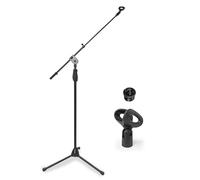 AxcessAbles AXCMS-201TB - Soporte de micrófono de una mano con base de trípode y ajuste rápido de altura, brazo telescópico para micrófono incluido. Soporte de micrófono alto para cantar