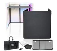 AxcessAbles - Cabina portátil de DJ con funda de transporte, mesa de 40 x 20 pulgadas, marco de acero y malla blanca y negra, mesa de DJ blanca, cabina de eventos (ES-01XBW)