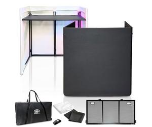 AxcessAbles - Cabina portátil de DJ con funda de transporte, mesa de 40 x 20 pulgadas, marco de acero y malla blanca y negra, mesa de DJ blanca, cabina de eventos (ES-01XBW)
