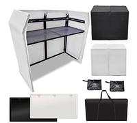 AxcessAbles DJ Booth XL - Mesa de DJ de 58 pulgadas de ancho x 29 pulgadas de profundidad, cabina de mesa de DJ portátil extra ancha con hilos blancos y negros, fundas de transporte, soporte grande