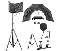 AxcessAbles - Escudo de aislamiento de micrófono de estudio de grabación grande con soporte de trípode de 3 niveles, incluye filtro pop, cabina de sonido de grabación portátil, escudo de filtro de