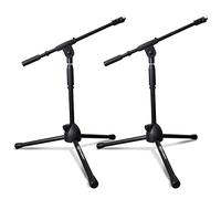AxcessAbles Low-Profile Microphone Tripod Stand with Boom Arm | Adjustable Height Short Floor Mic Stand with Boom | Kick Drum Mike Stands |Guitar Amp Stands (2-Pack)
