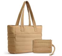 Axcone Bolso acolchado para mujer,Bolso grande con compartimentos y cremallera para portátil,Trabajo,Fitness,Multibolsillos(DS001-Marrón)