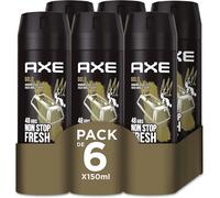 Axe Desodorante para Hombre Bodyspray Gold 150ml (Pack de 6) - Tecnología Dual Action, Fórmula sin aluminio, Componente antiolor Zinc Complex 6, Huele irresistible a vainilla negra y madera de agar