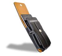 AXELENS Funda Movìl Cinturon Doble Universal Tipo Bolsa para Dos Teléfonos (De 6.0 a 6.5'' Pulgadas) Mosquetón para Cinturón y Conveniente Cierre de Clip Cartera Vertical - Cuero Sintético Negro