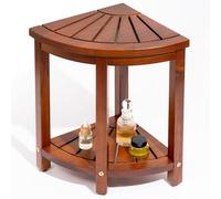 Axeman Taburete de ducha de teca que ahorra espacio con estante de almacenamiento, banco de ducha de esquina de 12 pulgadas para espacios pequeños, diseño impermeable de 2 niveles para afeitarse