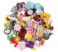 AXEN 60PCS Embroidered Iron on Patches DIY Accessories, Random Assorted Decorative Patches, Cute Sewing Applique for Jackets, Hats, Backpacks, Jeans, 60 Pieces Package