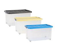 Axentia 235874 - Caja de plástico con tapa y ruedas, 60 x 40 x 34 cm, 55 L, color surtido
