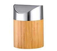 axentia Bonja 116809 - Minicubo de basura decorativo para baño (bambú y acero inoxidable, acabado cepillado mate, con tapa basculante, 0,8 L, 12 x 12 x 16,5 cm), color plateado y madera