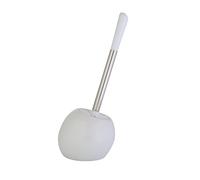 axentia Escobilla de Baño con Soporte Leander, Juego de Portaescobillas para Inodoro de Cerámica, Escobillero con Cepillo de Inodoro, Blanco/Plateado