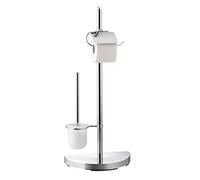 axentia Escobillero y Portarrollos de pie Lianos, Portarrollos de baño de Acero Cromado para Papel higiénico con Cepillo de baño y portaescobillas, Plateado