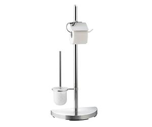axentia Escobillero y Portarrollos de pie Lianos, Portarrollos de baño de Acero Cromado para Papel higiénico con Cepillo de baño y portaescobillas, Plateado