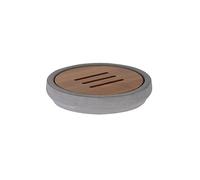 axentia Jabonera de Soporte de hormigón de jabón jabonera de Madera baño Accesorios para Lavabo y Ducha de Estante para jabón, bambú, Gris/Madera Colores, 12 x 12 x 2.5 cm