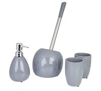 axentia Juego de 4 Accesorios para Baño Cerámico Pisa, Dispensador de Jabón, 2 Soportes para Cepillos de Dientes y Escobilla para Baño con Soporte, Antracita