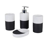 axentia Juego de 4 Accesorios para Baño de Dolomita Rimini, Dispensador de Jabón, Soporte para Cepillos de Dientes, Vaso de Enjuague y Jabonera, Gris/Blanco