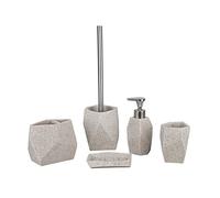 axentia Juego de Accesorios para Baño Santorino, Set de 5 Piezas de Poliresina Accesorios para Cuarto de Baño, Beige