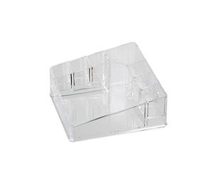 axentia Organizador de maquillaje, Caja de almacenamiento cosmética de plástico con 8 compartimentos, aprox. 14 x 7,2 x 14 cm, Transparente