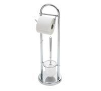 axentia Portarrollos con Escobillero Kurt, Juego de Inodoro Soporte para Papel Higiénico y Escobilla de Baño, Aprox. Ø 20,5 x 64,5 cm, Plateado