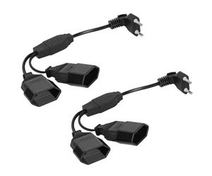 AXFEE 0.3m Extensión del Cable de Alimentación Conector, 2 PCS Cable de Alimentación Tipo C Euro Conector, 90° Cable Adaptador de Corriente 2 en 1 para Electrodomésticos, Televisores, 2.5A/250V, Negro
