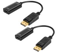 AXFEE 2 Piezas Adaptador Displayport a HDMI, 4K Cable Displayport a Hdmi, DP (Puerto de Pantalla) Convertidor Macho a Hdmi Hembra, Compatible para Lenovo, DELL, HP, PC, proyector, TV, Negro