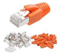 AXFEE 20 Piezas Conectores RJ45 Blindados de Metal, Cat 7 Cat6A, Cable Crimp Conector Ethernet Pasante Con Guía y Funda Para Cable de Instalación
