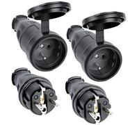 AXFEE 2x Enchufe Macho + 2x Clavija Enchufe Hembra, 250V 16A Toma de Corriente Empotrada, Enchufe de Caucho P44, con Tapa Antisalpicaduras, para Uso en Interiores y Exteriores, Negro