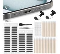 AXFEE Adhesivo para La Red de Altavoces del Teléfono Móvil, Kit de 108 Protectores de Calcomanías a Prueba de Polvo, Tapón Antipolvo para Altavoz, con 2*Puerto de Carga USB C Tapón Antipolvo